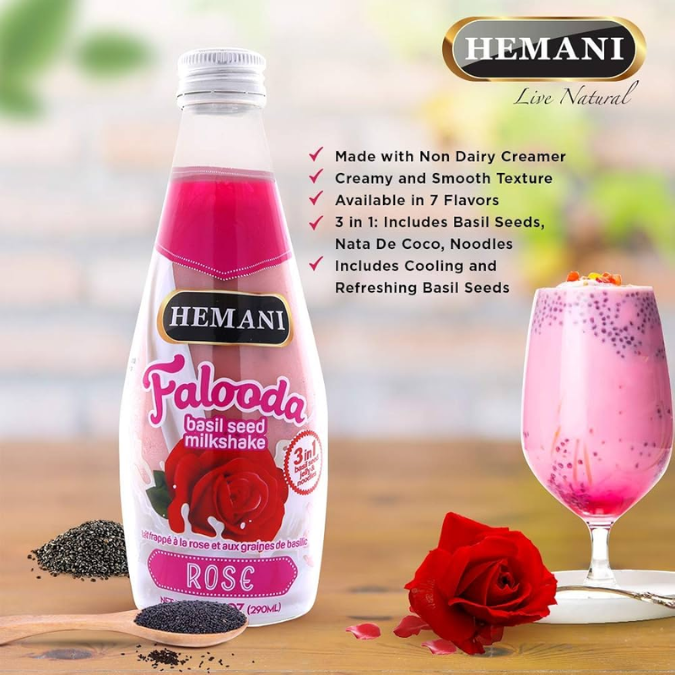 Falooda Basil Seed Milkshake In Rose Flavor 290ml - Hemani